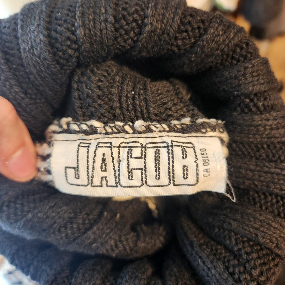 Jacob‎ Vintage Black White Geometric Intarsia Knit Turtleneck Retro Chunky - Picture 7 of 8